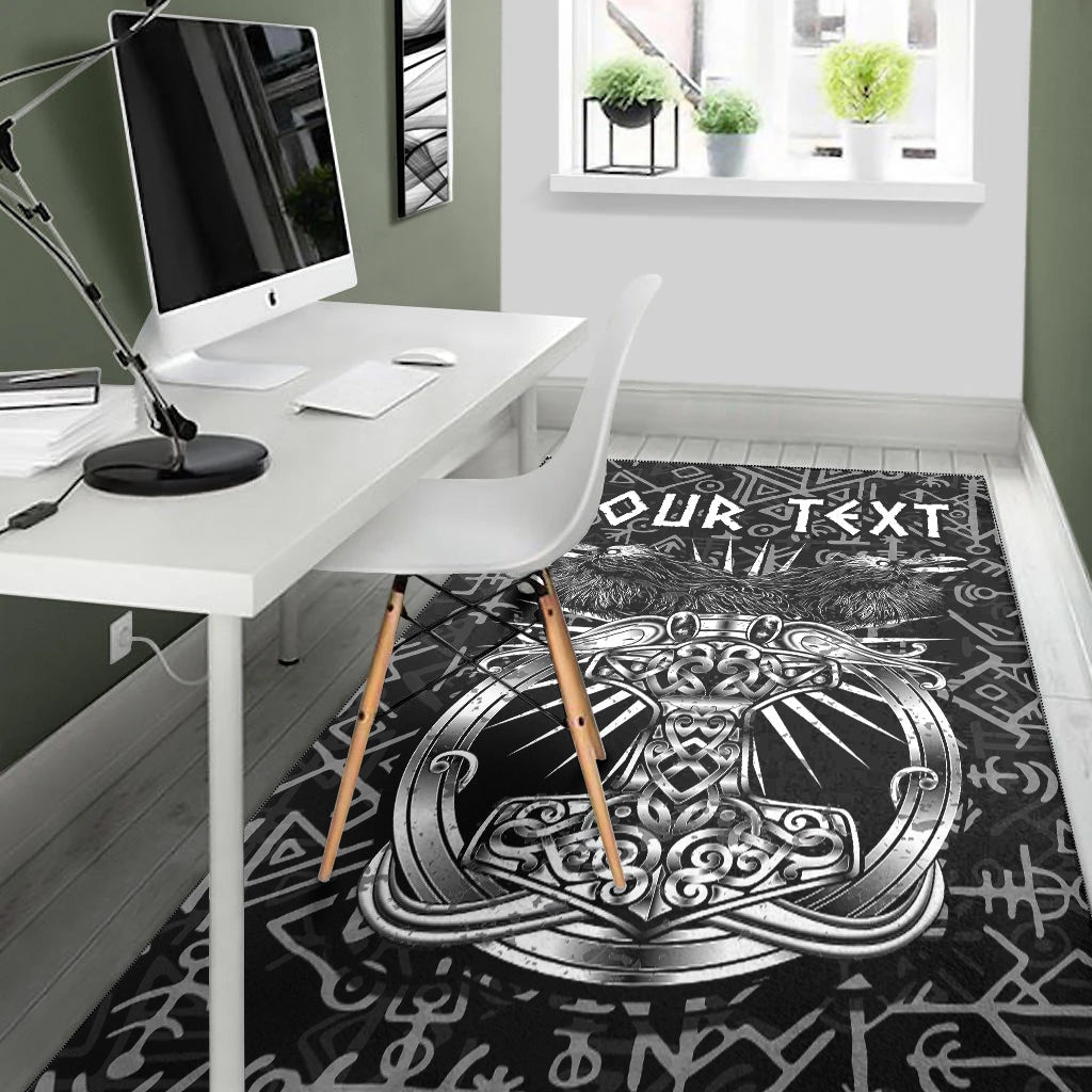 (Custom Personalised) Viking Area Rug Style Runes and Mjolnir LT13 - Wonder Print Shop