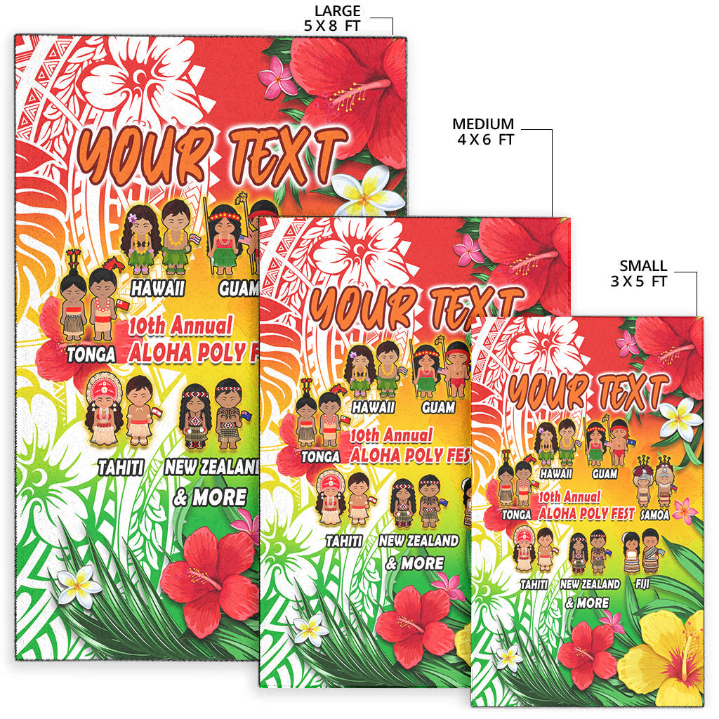 Custom Personalised Aloha Poly Fest Area Rug Polynesian Pattern With Tropical Flowers - Wonder Print Shop
