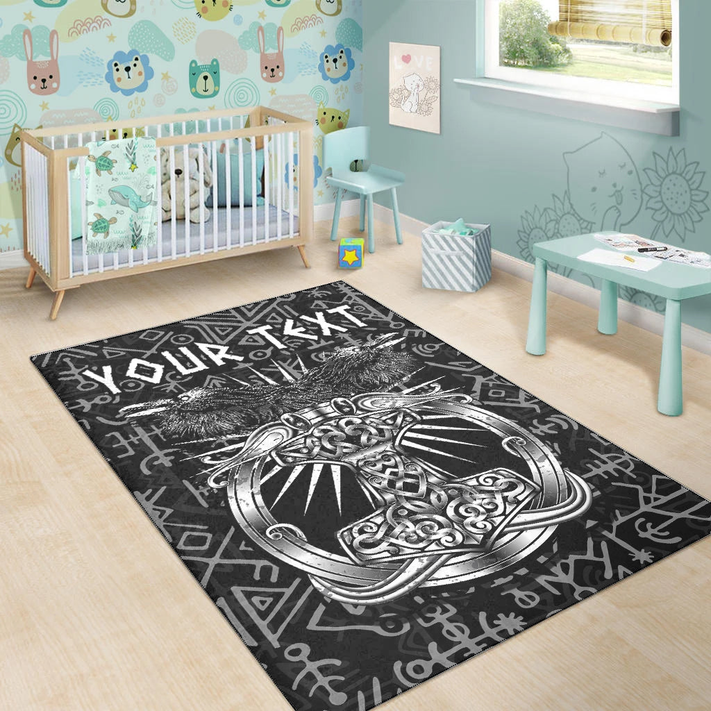 (Custom Personalised) Viking Area Rug Style Runes and Mjolnir LT13 - Wonder Print Shop