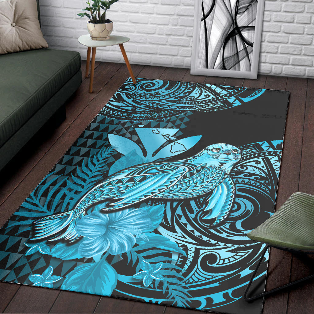 Hawaii Monk Seal Area Rug Kakau With Kanaka Turquoise - Wonder Print Shop