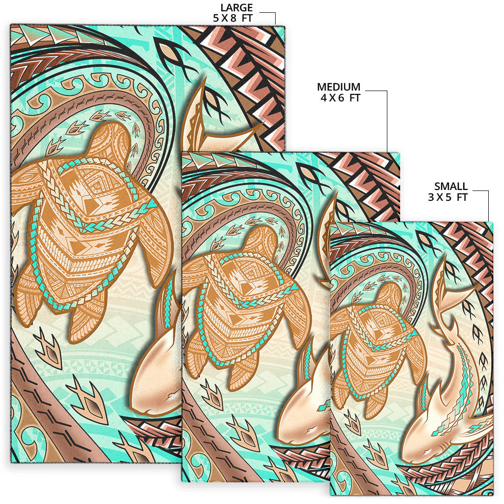 Hawaii Area Rug Polynesian Shark And Sea Turtle Dreamy Turquoise Artsy - Wonder Print Shop