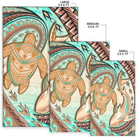 Hawaii Area Rug Polynesian Shark And Sea Turtle Dreamy Turquoise Artsy - Wonder Print Shop