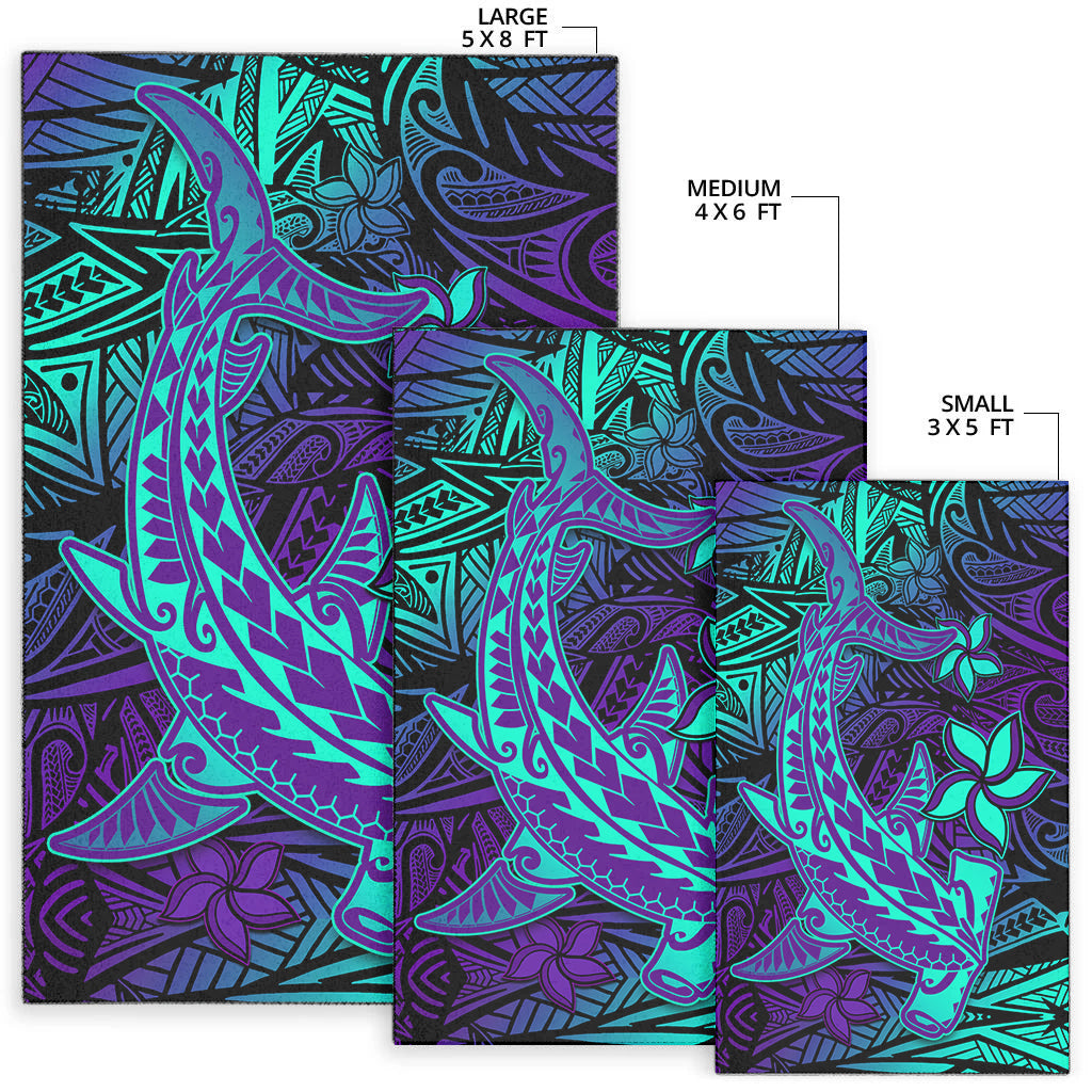 Polynesian Area Rug Purple Paradise Hawaiian Tribal Hammerhead Shark - Wonder Print Shop