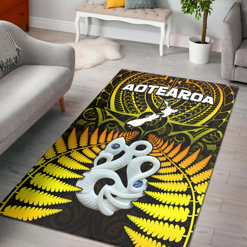 Aotearoa Fern Area Rug New Zealand Hei Tiki Gold Style LT13 - Wonder Print Shop