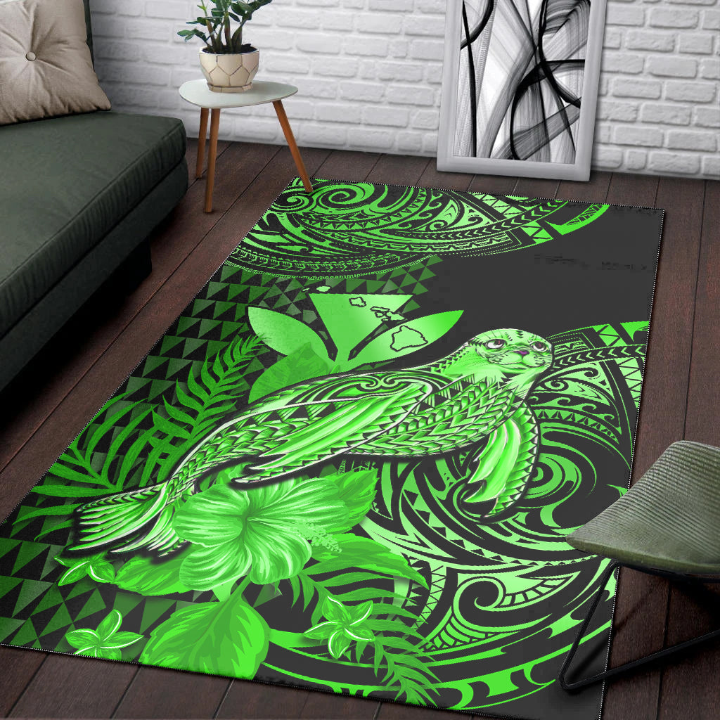 Hawaii Monk Seal Area Rug Kakau With Kanaka Green - Wonder Print Shop