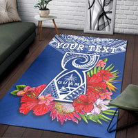 Custom Personalised Guam Chamorro Area Rug Guaman Latte Stone Tropical Flowers Blue Version - Wonder Print Shop