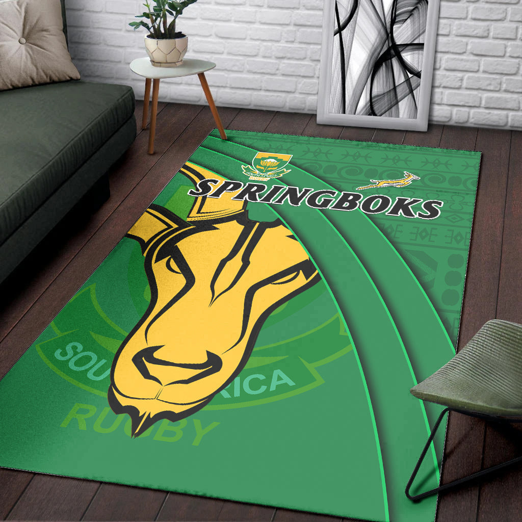 South Africa Rugby Area Rug Bokke Springbok With African Pattern Stronger Together - Wonder Print Shop