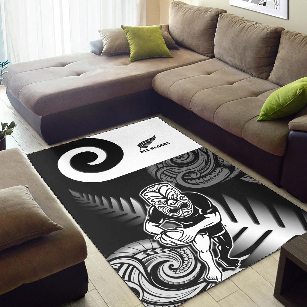 New Zealand Silver Fern Rugby Area Rug All Black Maori Koru - Wonder Print Shop