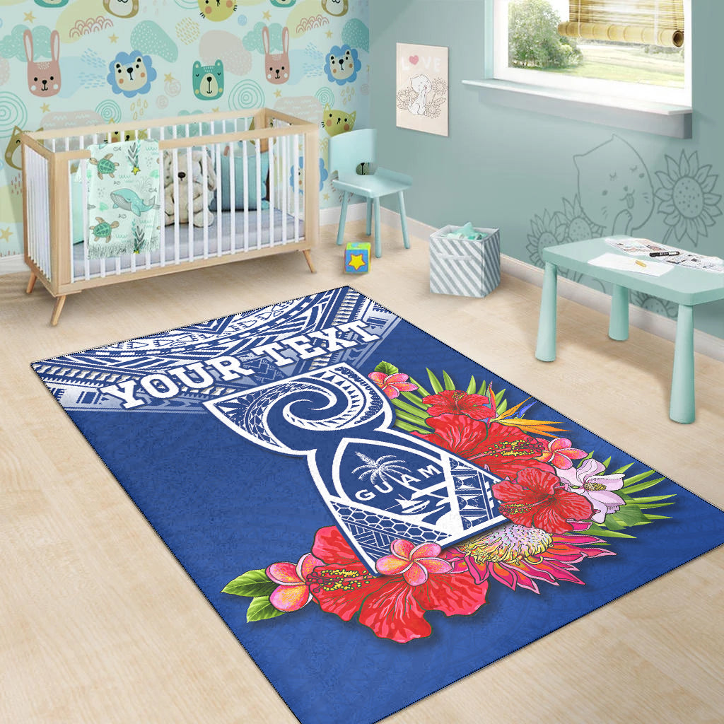 Custom Personalised Guam Chamorro Area Rug Guaman Latte Stone Tropical Flowers Blue Version - Wonder Print Shop