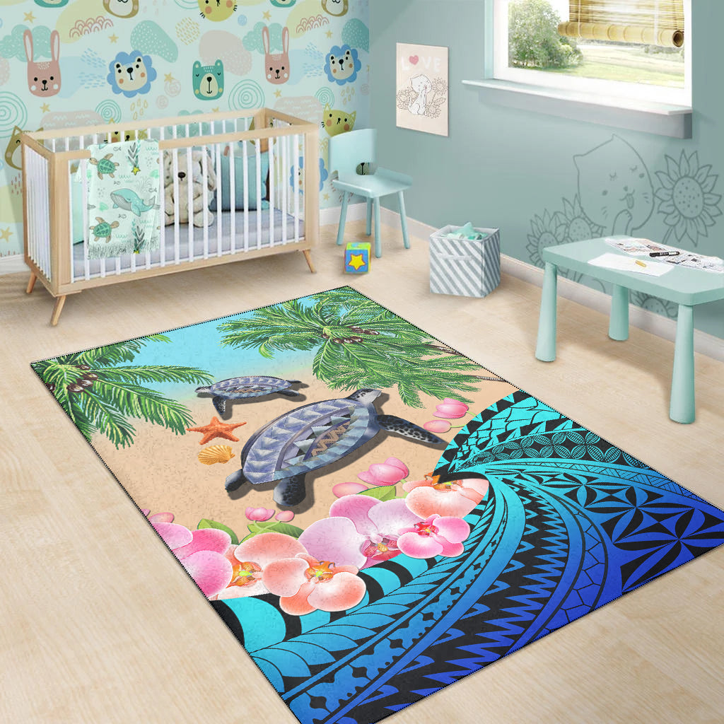 Polynesian Turtle Coconut Tree And Orchids Area Rug - Wonder Print Shop