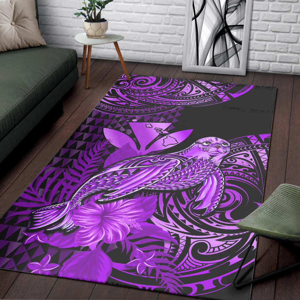 Hawaii Monk Seal Area Rug Kakau With Kanaka Purple - Wonder Print Shop