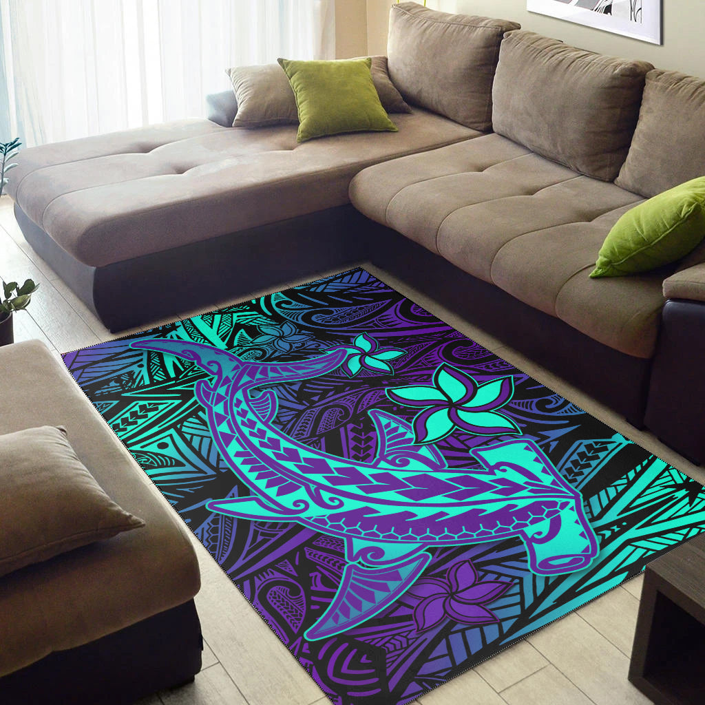 Polynesian Area Rug Purple Paradise Hawaiian Tribal Hammerhead Shark - Wonder Print Shop