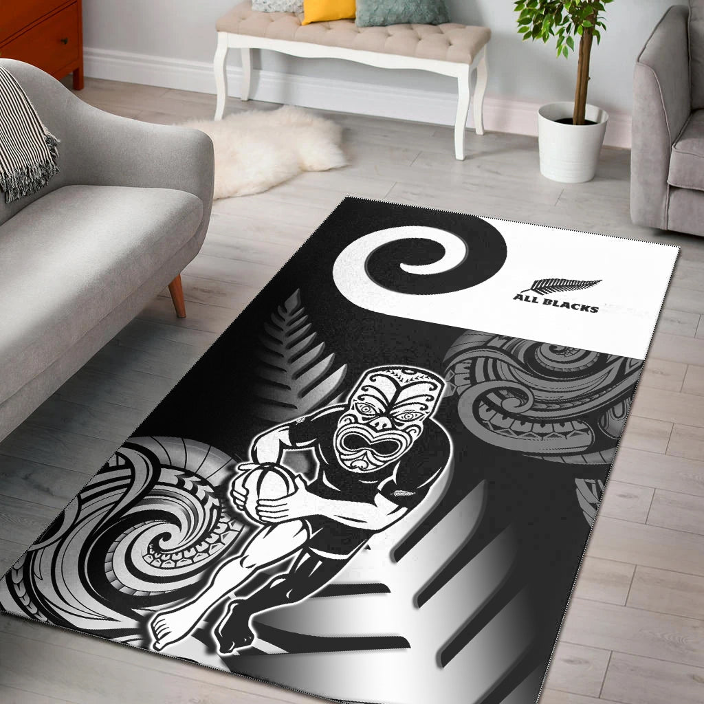 New Zealand Silver Fern Rugby Area Rug All Black Maori Koru - Wonder Print Shop