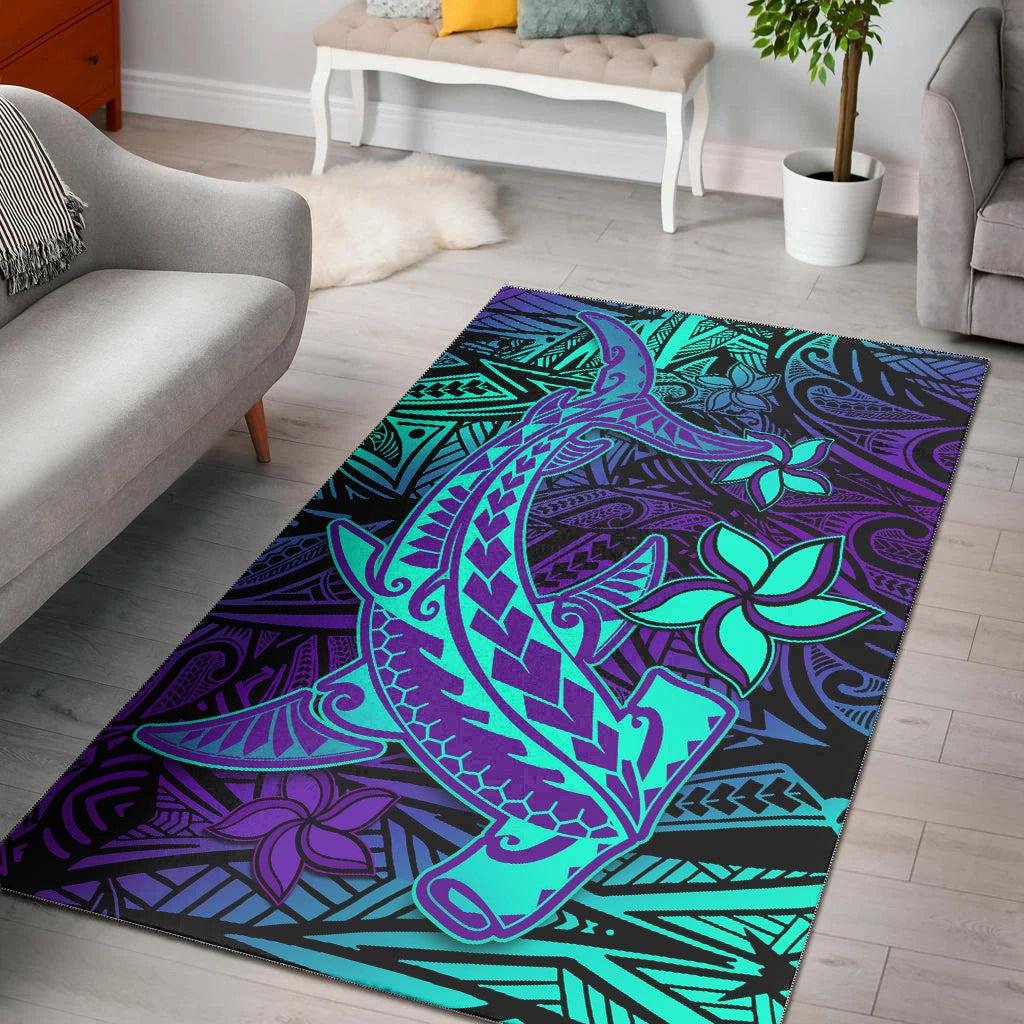Polynesian Area Rug Purple Paradise Hawaiian Tribal Hammerhead Shark - Wonder Print Shop