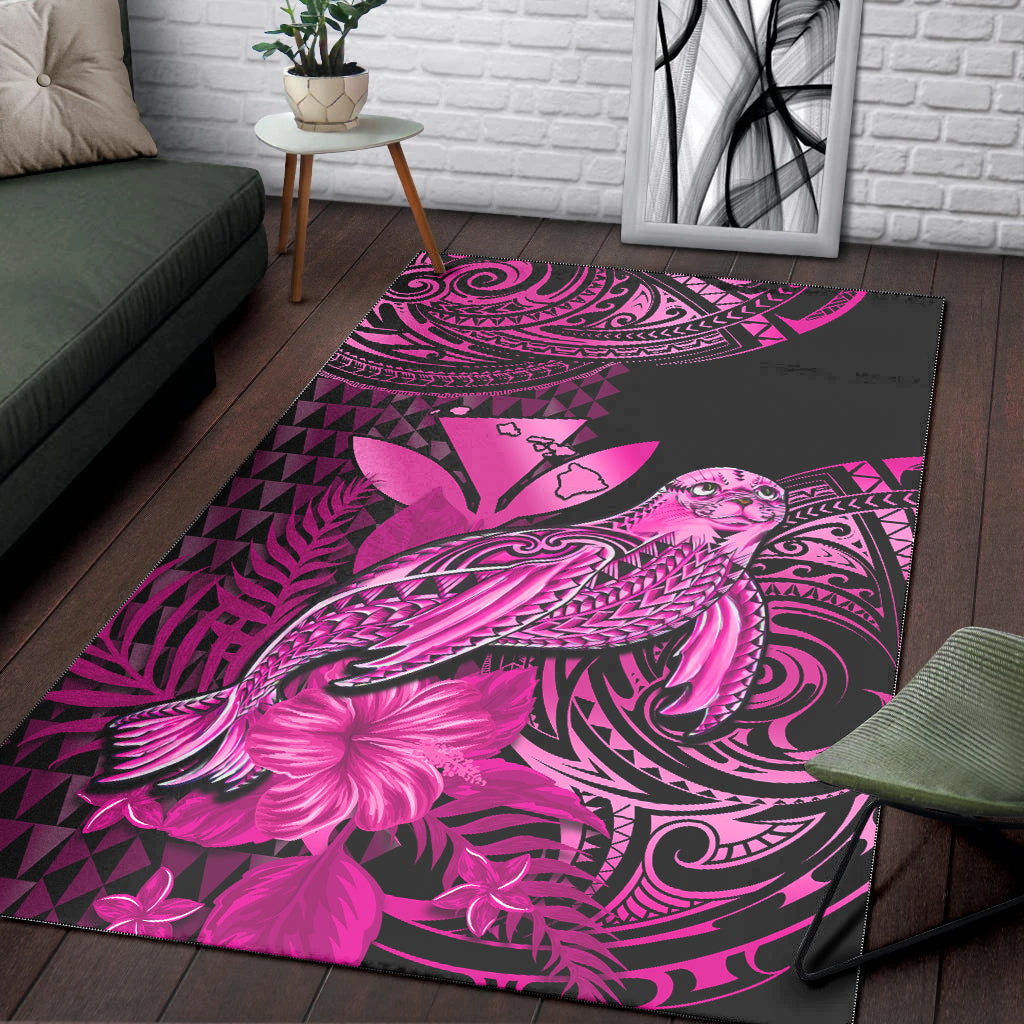 Hawaii Monk Seal Area Rug Kakau With Kanaka Pink - Wonder Print Shop