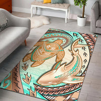 Hawaii Area Rug Polynesian Shark And Sea Turtle Dreamy Turquoise Artsy - Wonder Print Shop