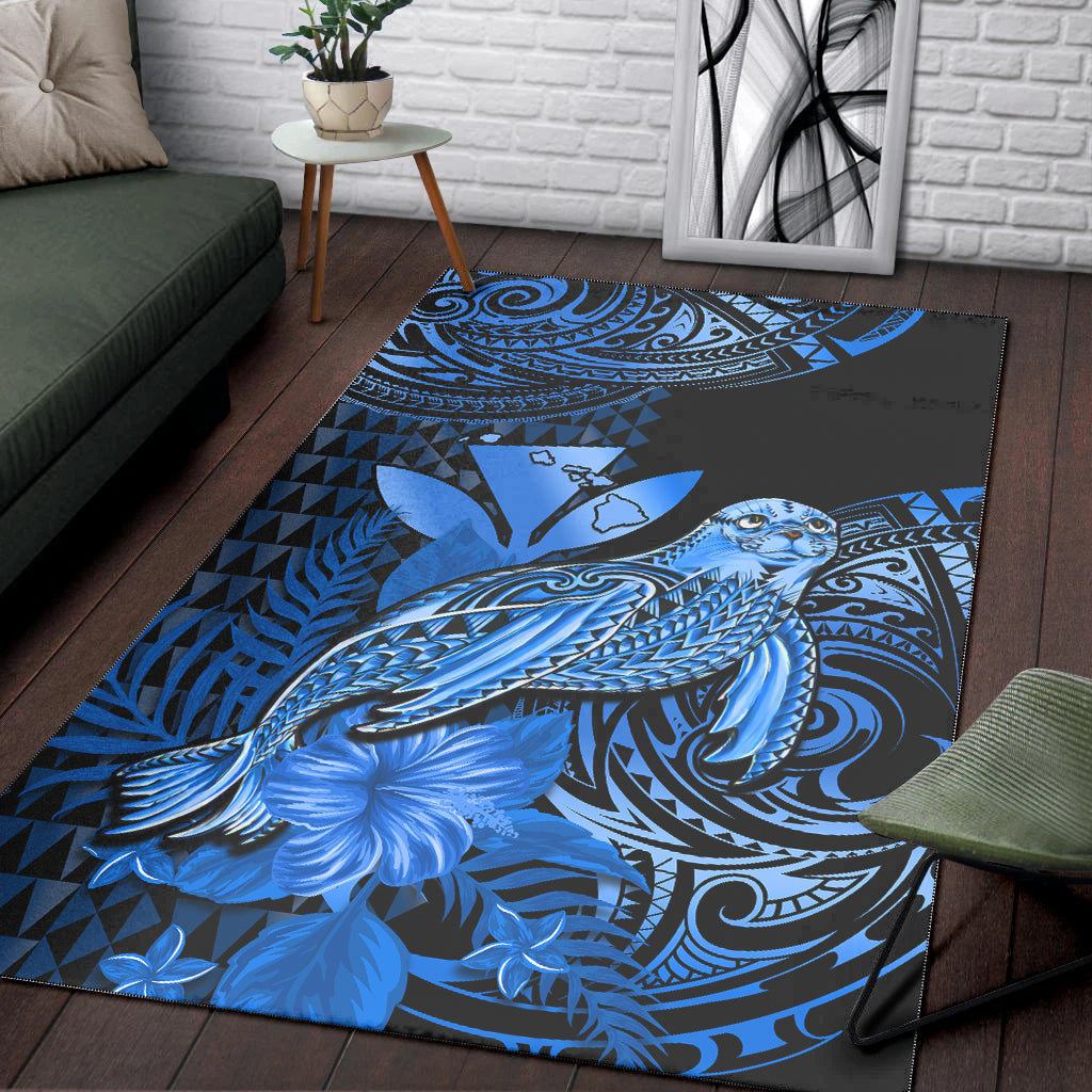 Hawaii Monk Seal Area Rug Kakau With Kanaka Blue - Wonder Print Shop