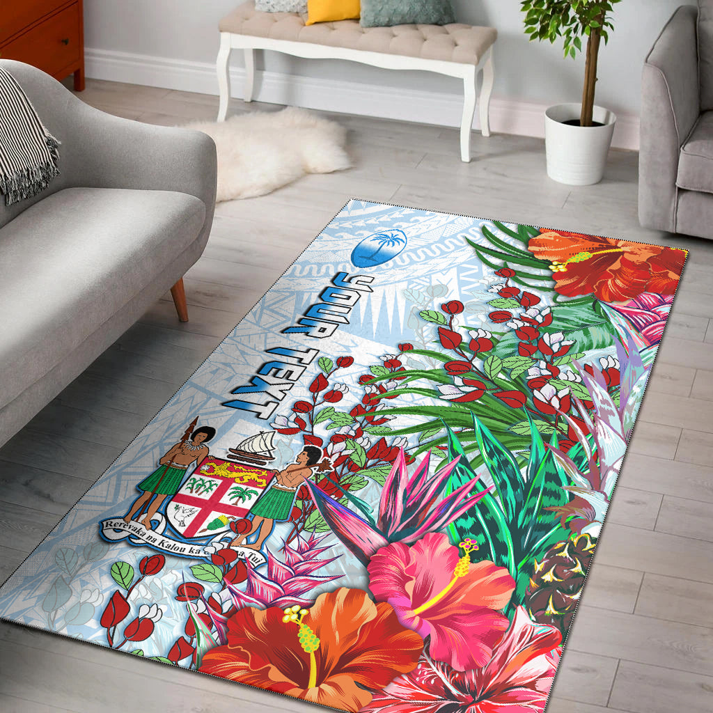 Custom Personalised Fiji Area Rug Proud Fijian Tapa mix Tagimoucia Flowers LT13 - Wonder Print Shop