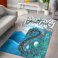 Custom Personalised Manaia Maori Area Rug Fern Aotearoa Blue Waves LT13 - Wonder Print Shop