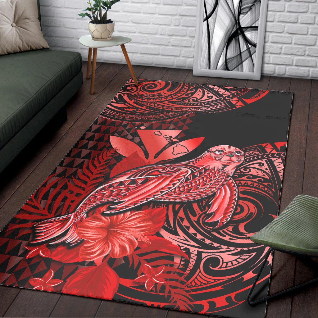 Hawaii Monk Seal Area Rug Kakau With Kanaka Red - Wonder Print Shop