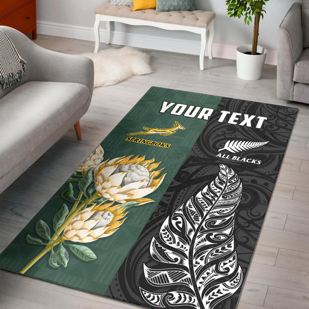 Custom Personalised South Africa Protea and New Zealand Fern Area Rug Rugby Go Springboks vs All Black LT13 - Wonder Print Shop