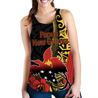 Women’s tank top with black base and Papua New Guinea graphic, racerback style