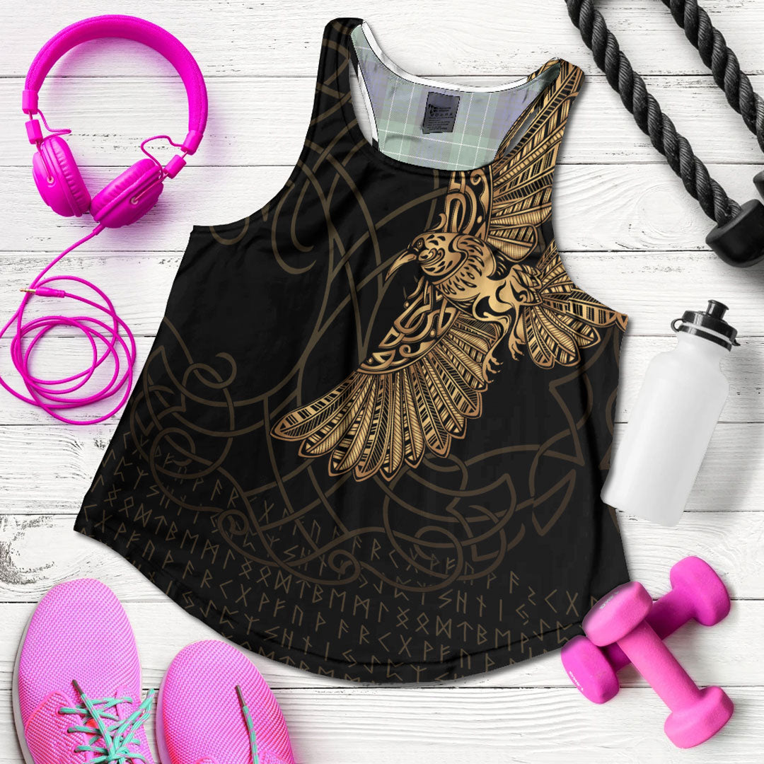 Viking Clothing Viking Odin's Celtic Ravens Gold Version Women's Racerback Tank RLT12 - Wonder Print Shop