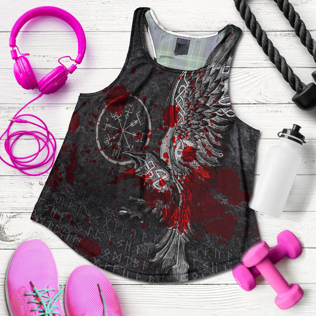 Viking Clothing Viking Odin Raven Tattoo Style Blood Version Women's Racerback Tank RLT12 - Wonder Print Shop