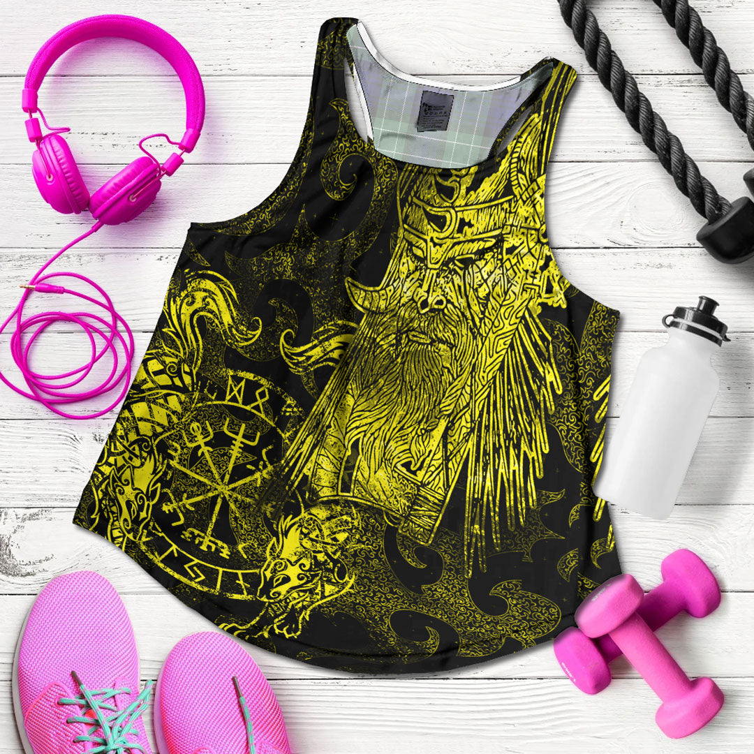 Viking Clothing Viking Odin Tattoo Yellow Version Women's Racerback Tank RLT12 - Wonder Print Shop