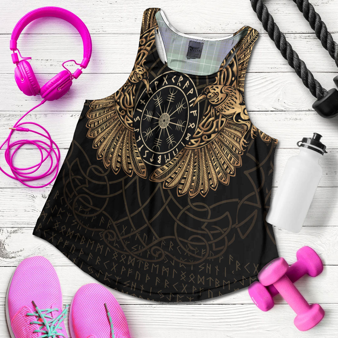 Viking Clothing Viking Odin's Celtic Two Ravens Gold Version Women's Racerback Tank RLT12 - Wonder Print Shop