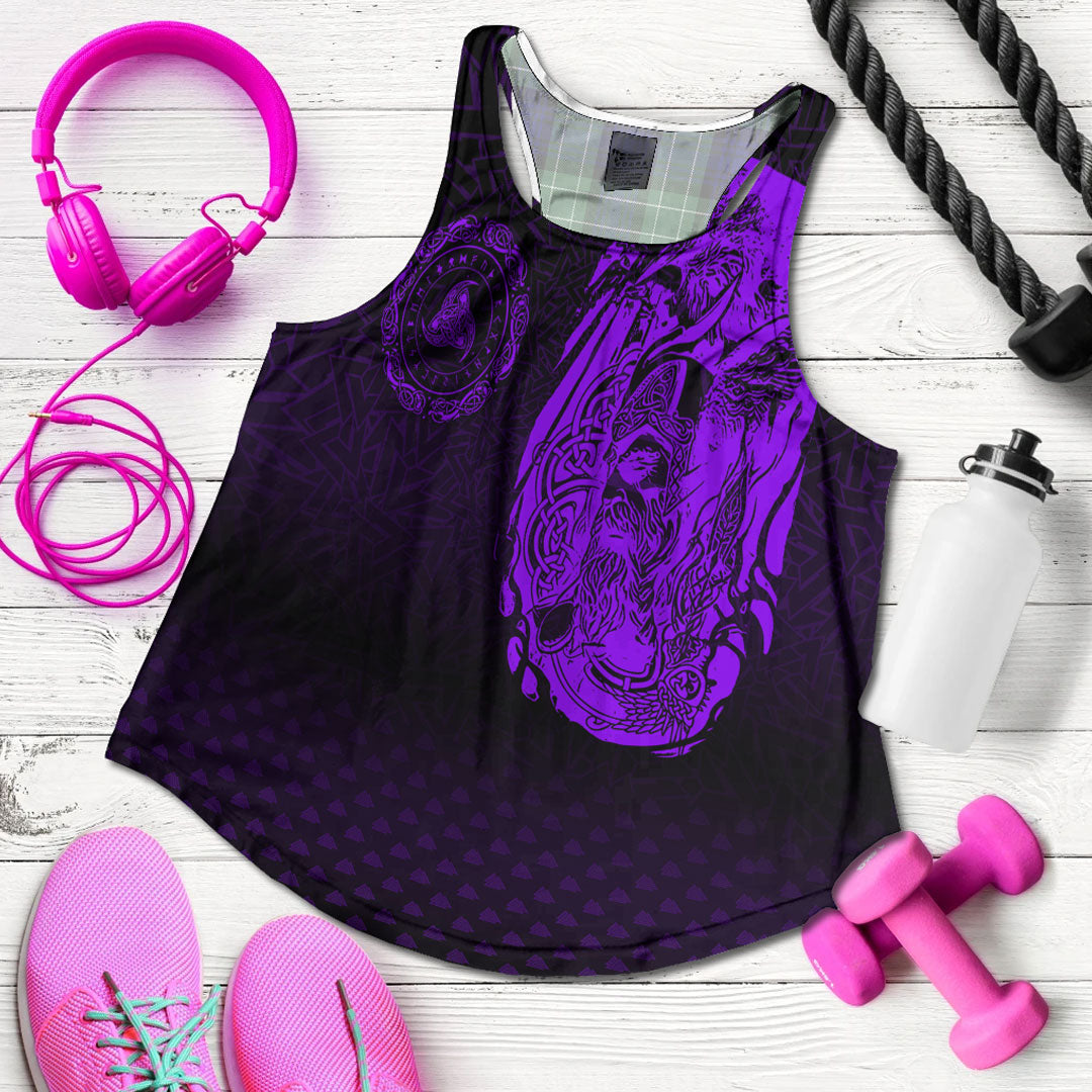 Viking Clothing Viking Odin Raven Tattoo Style Purple Version Women's Racerback Tank RLT12 - Wonder Print Shop