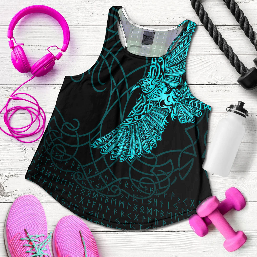Viking Clothing Viking Odin's Celtic Ravens Cyan Version Women's Racerback Tank RLT12 - Wonder Print Shop