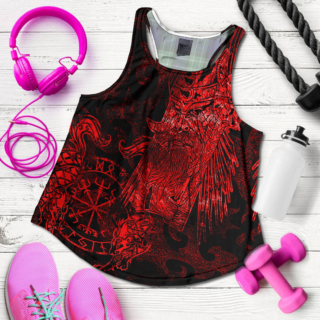 Viking Clothing Viking Odin Tattoo Red Version Women's Racerback Tank RLT12 - Wonder Print Shop
