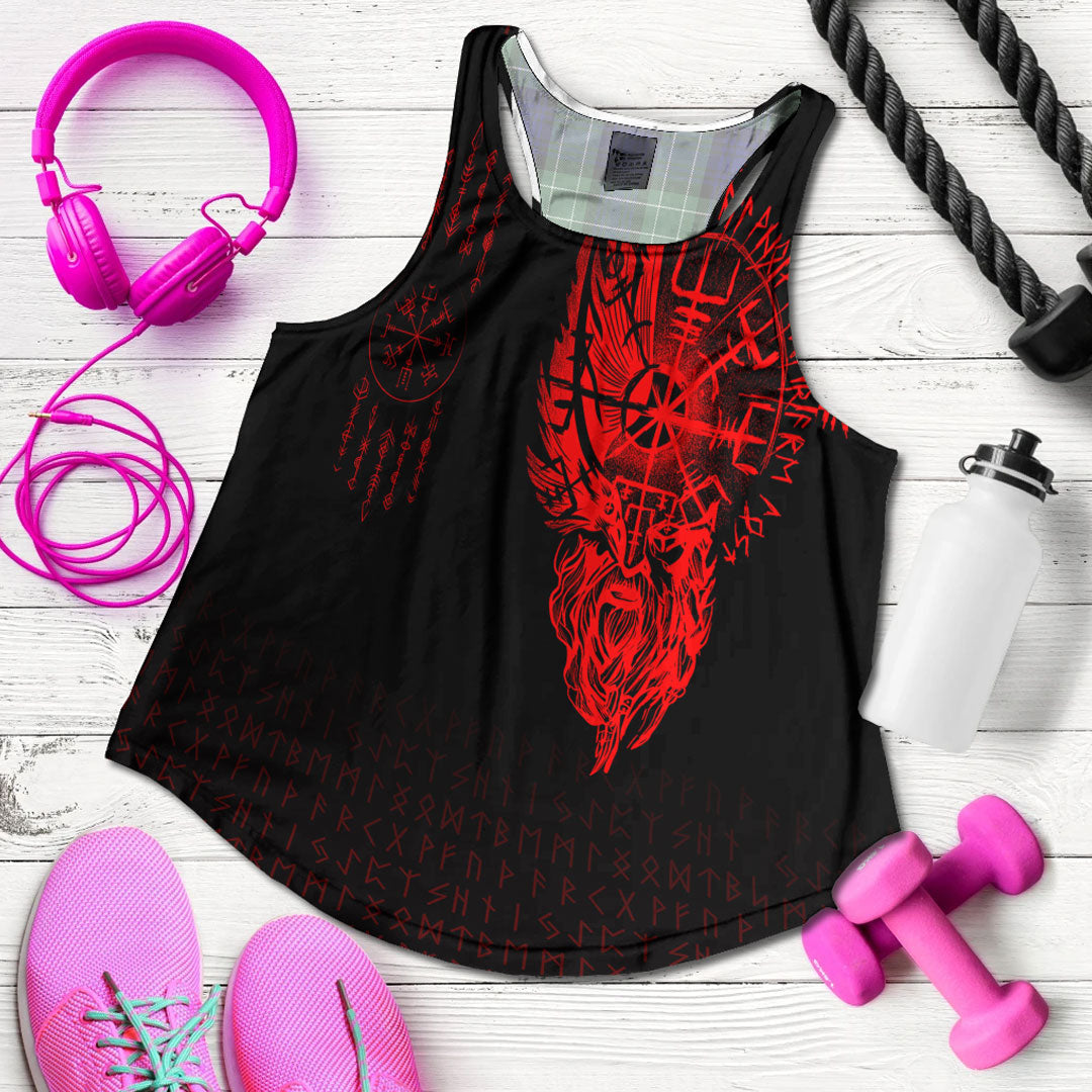 Viking Clothing Viking Compass Vegvisir Tattoo Red Version Women's Racerback Tank RLT12 - Wonder Print Shop