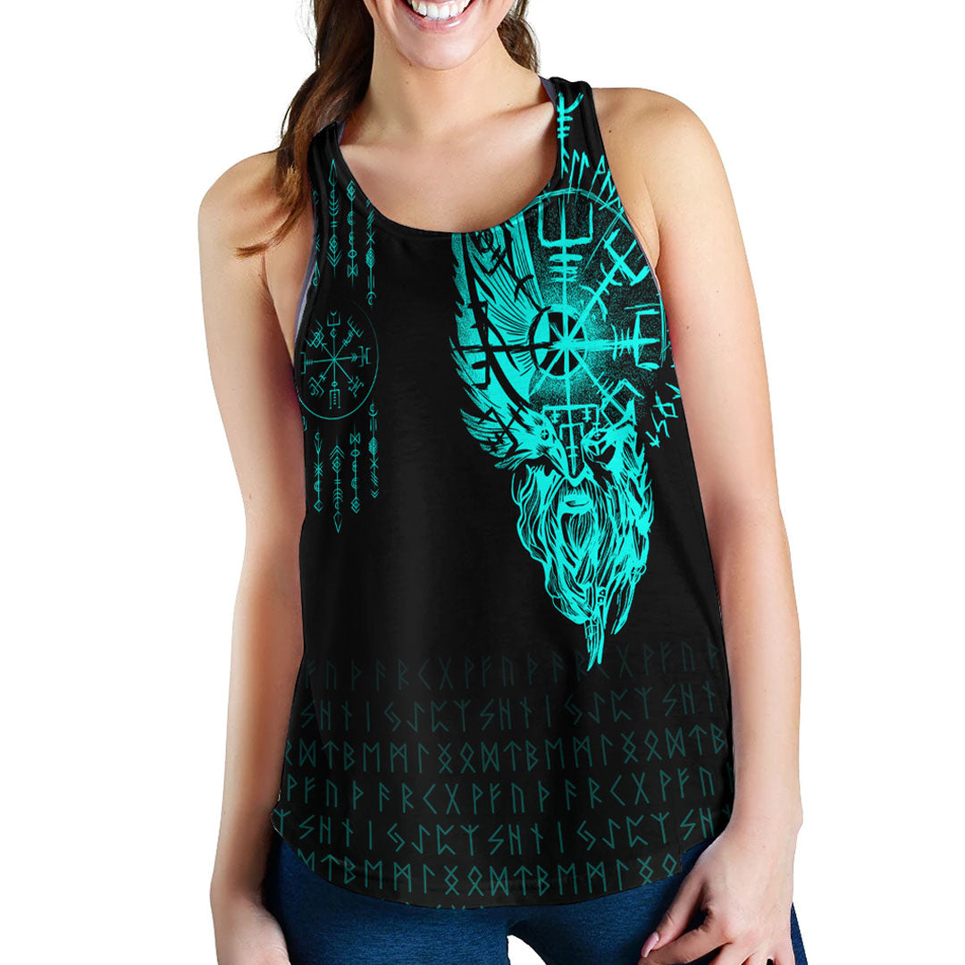 Viking Clothing Viking Compass Vegvisir Tattoo Cyan Version Women's Racerback Tank RLT12 - Wonder Print Shop