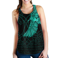 Viking Clothing Viking Odins Raven Tattoo Cyan Version Women's Racerback Tank RLT12 - Wonder Print Shop