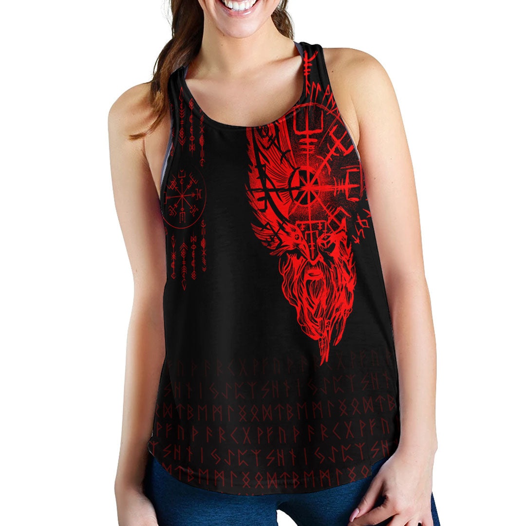 Viking Clothing Viking Compass Vegvisir Tattoo Red Version Women's Racerback Tank RLT12 - Wonder Print Shop
