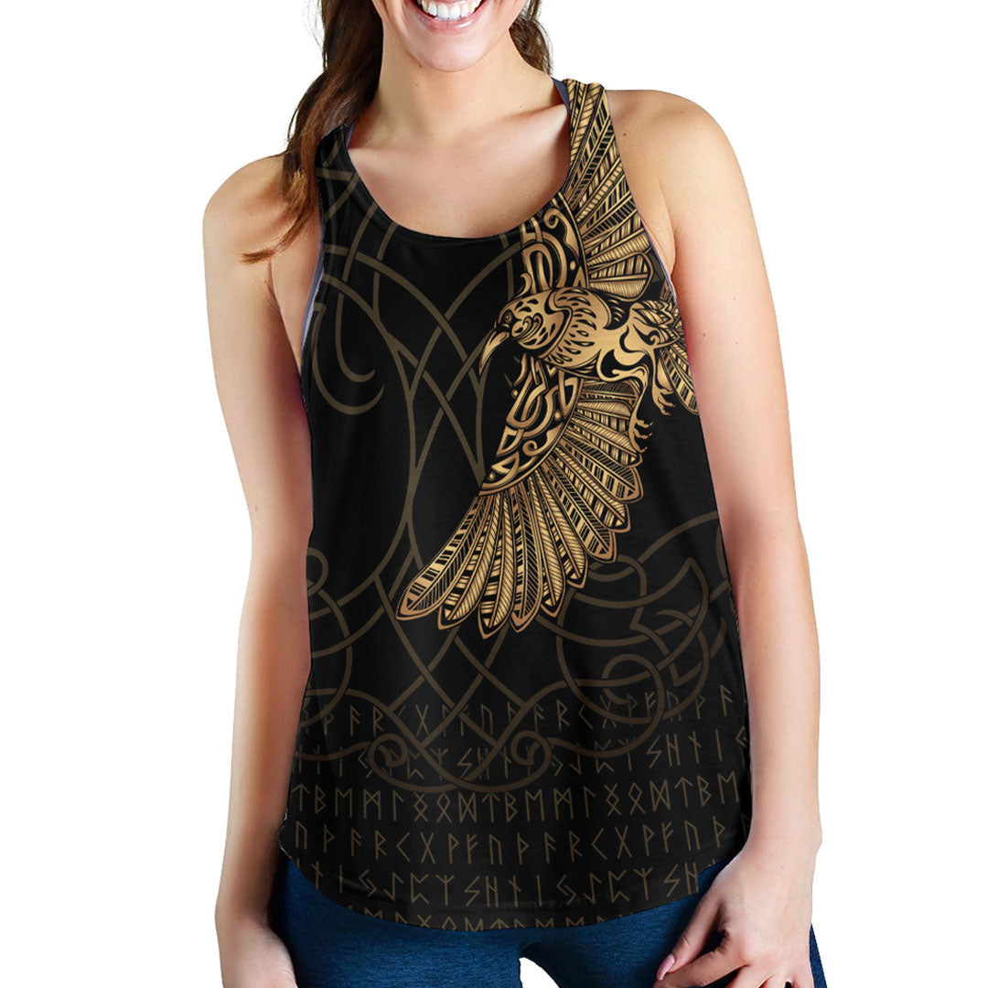 Viking Clothing Viking Odin's Celtic Ravens Gold Version Women's Racerback Tank RLT12 - Wonder Print Shop