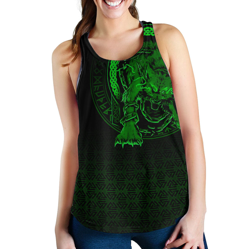 Viking Clothing Viking Fenrir Norse 3D Green Women's Racerback Tank RLT12 - Wonder Print Shop