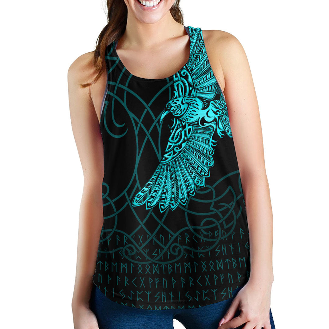 Viking Clothing Viking Odin's Celtic Ravens Cyan Version Women's Racerback Tank RLT12 - Wonder Print Shop