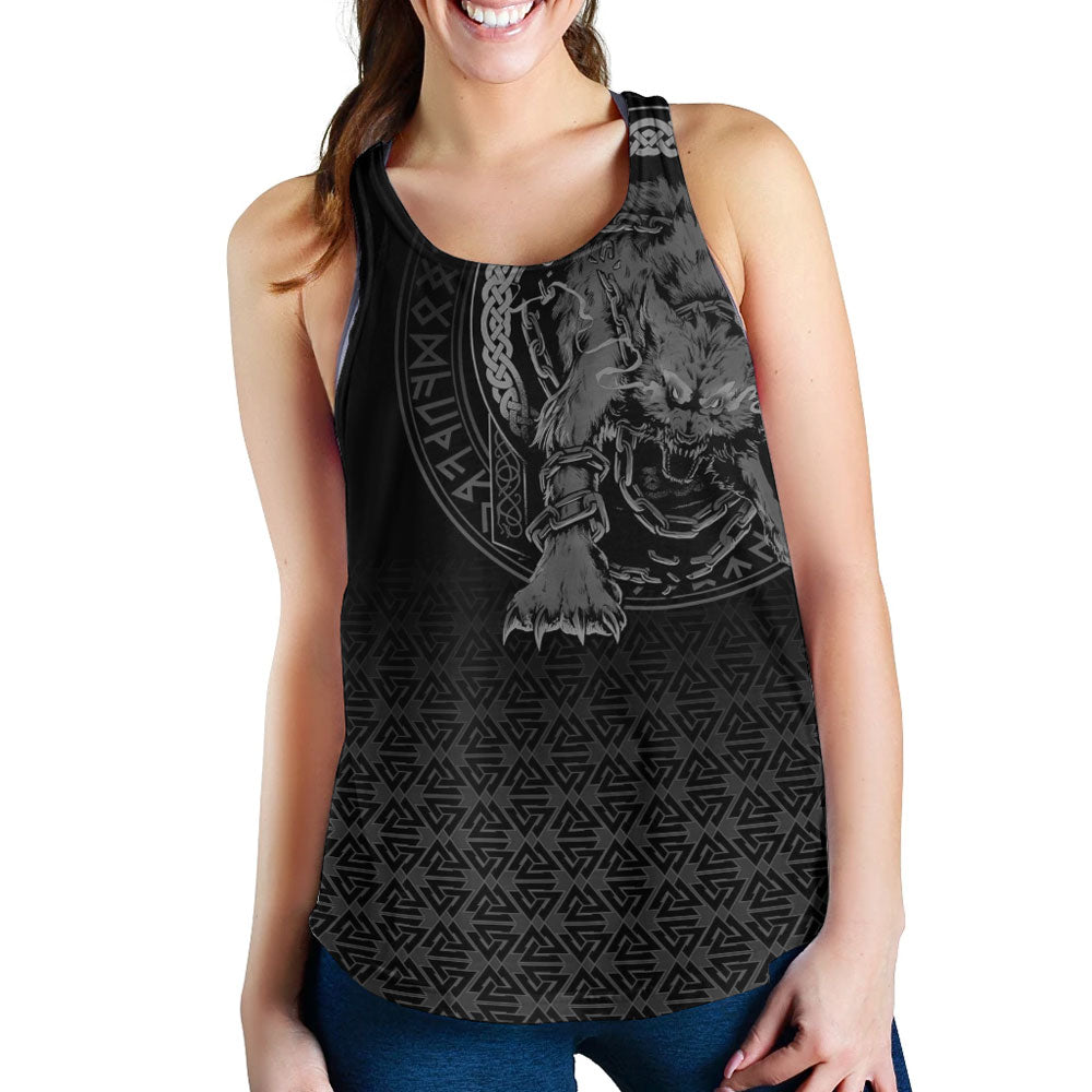 Viking Clothing Viking Fenrir Norse 3D Tattoo Women's Racerback Tank RLT12 - Wonder Print Shop