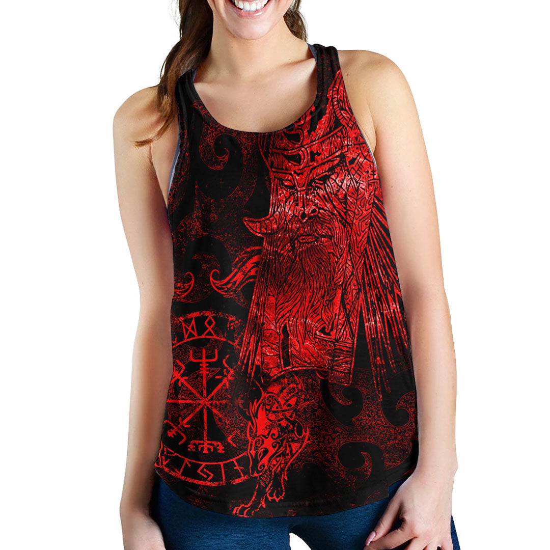Viking Clothing Viking Odin Tattoo Red Version Women's Racerback Tank RLT12 - Wonder Print Shop