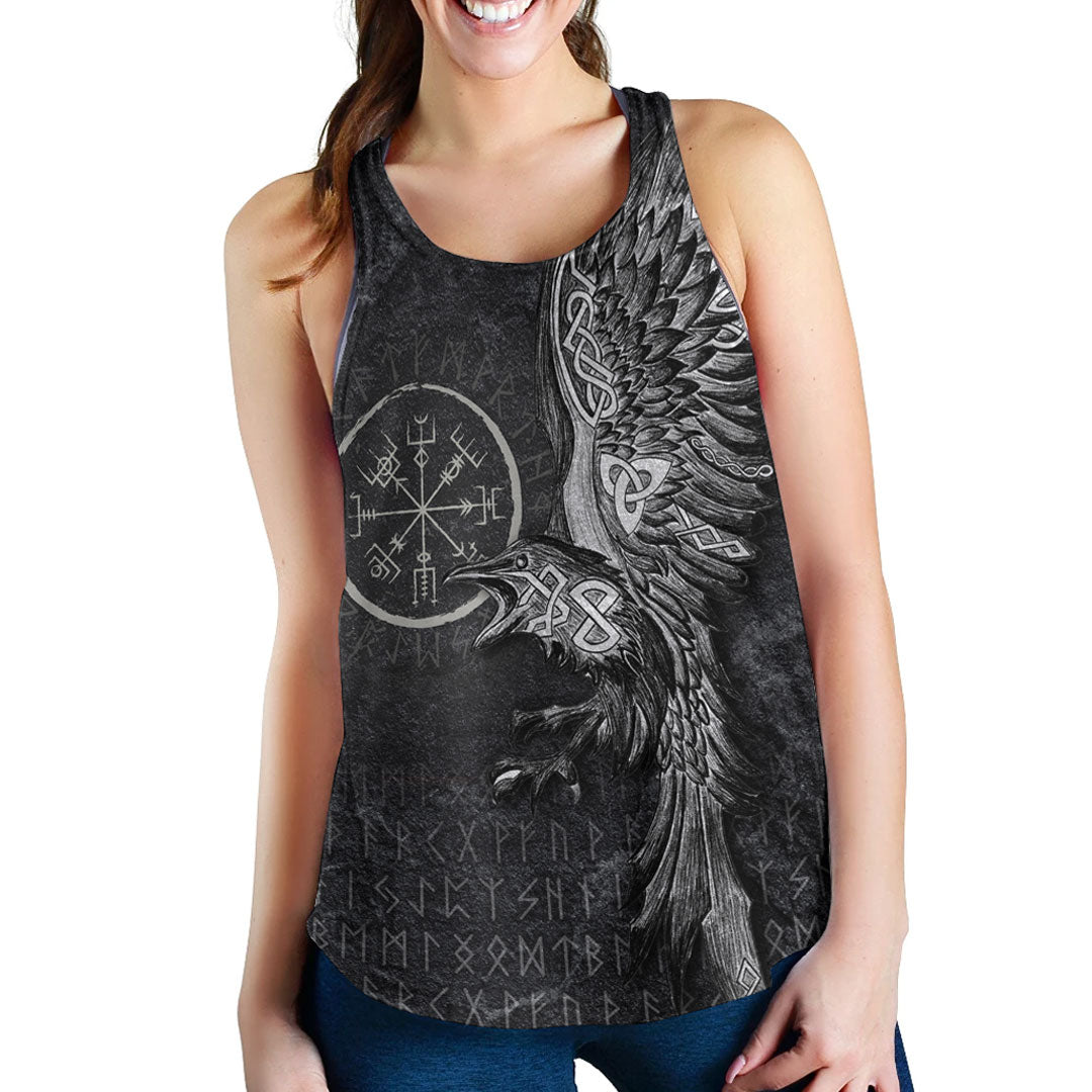 Viking Clothing Vegvisir With Raven Viking Compass Women's Racerback Tank RLT12 - Wonder Print Shop