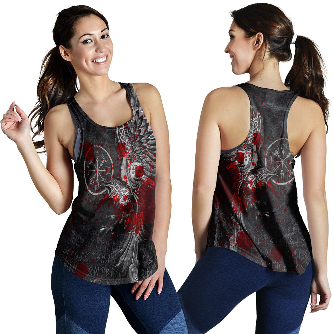 Viking Clothing Viking Odin Raven Tattoo Style Blood Version Women's Racerback Tank RLT12 - Wonder Print Shop