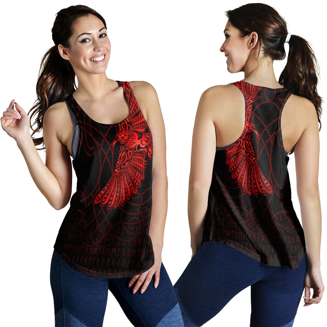 Viking Clothing Viking Odins Raven Tattoo Red Version Women's Racerback Tank RLT12 - Wonder Print Shop