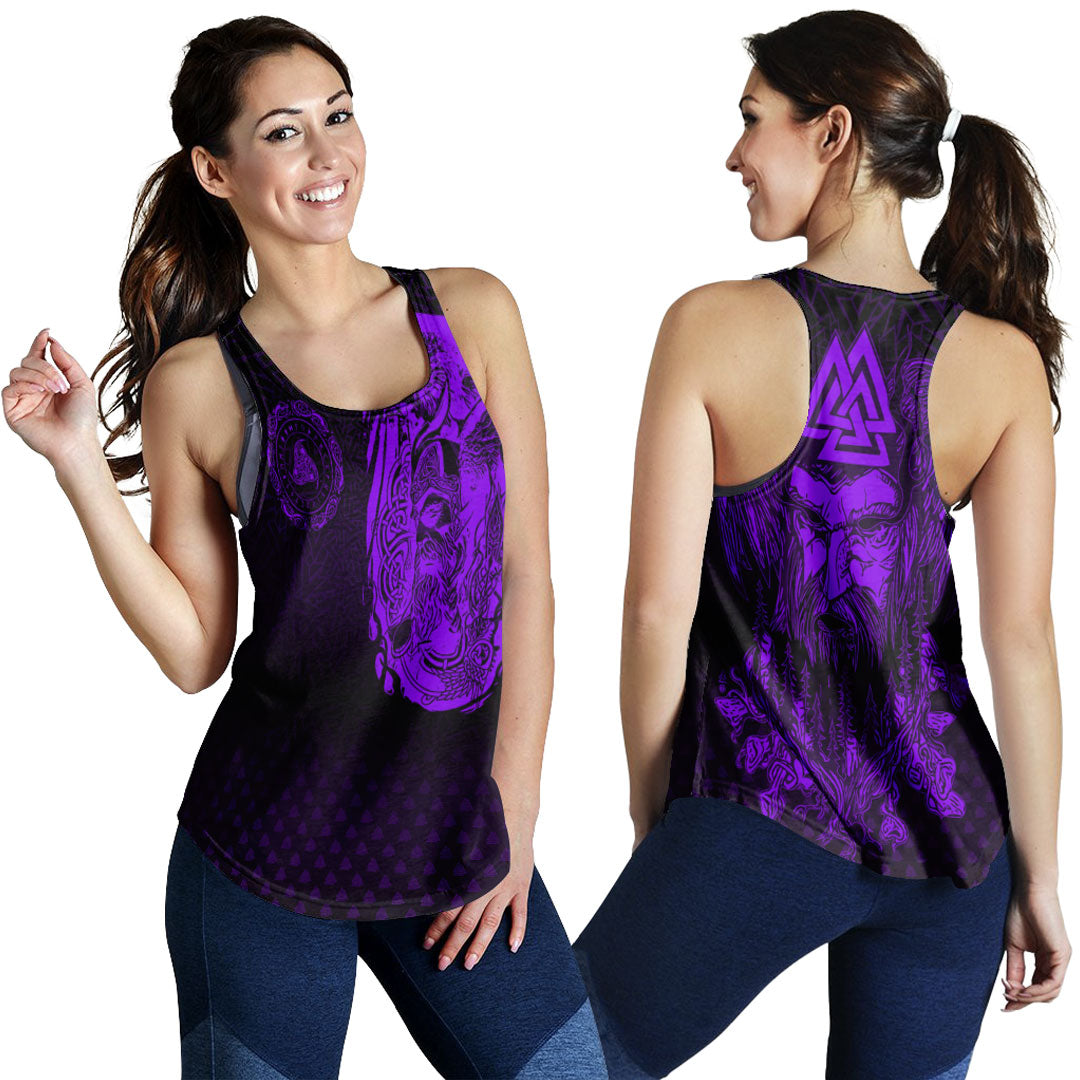 Viking Clothing Viking Odin Raven Tattoo Style Purple Version Women's Racerback Tank RLT12 - Wonder Print Shop