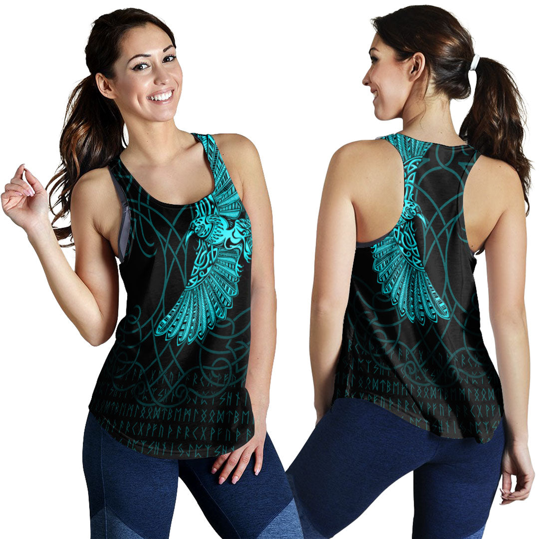 Viking Clothing Viking Odin's Celtic Ravens Cyan Version Women's Racerback Tank RLT12 - Wonder Print Shop
