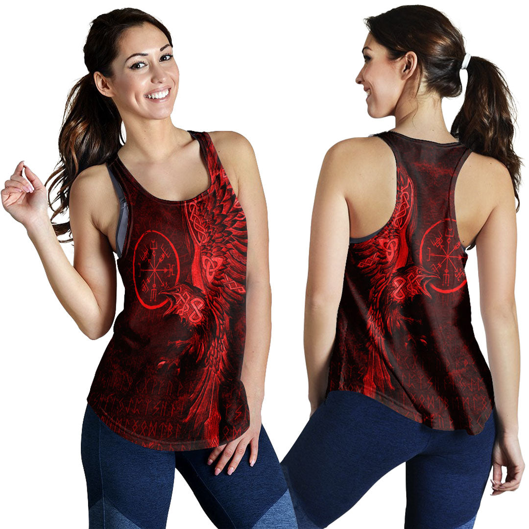 Viking Clothing Vegvisir With Raven Viking Compass Women's Racerback Tank Red Version RLT12 - Wonder Print Shop