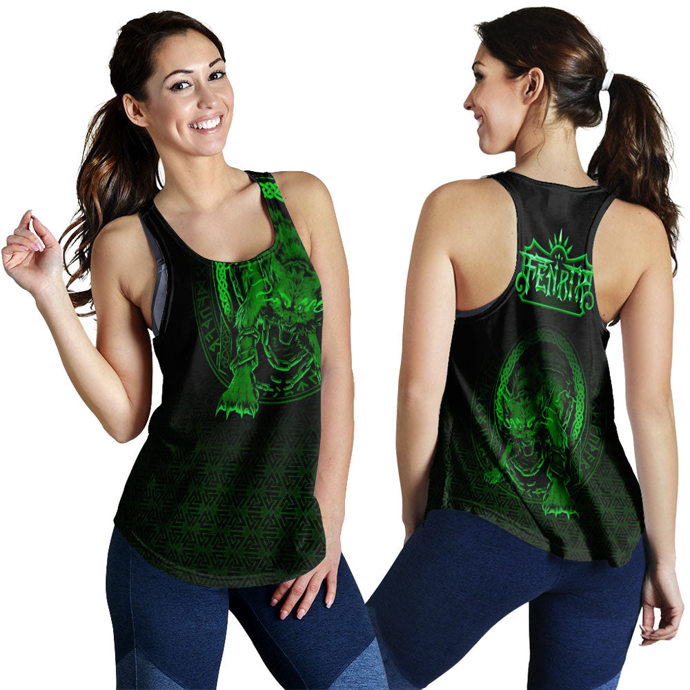 Viking Clothing Viking Fenrir Norse 3D Green Women's Racerback Tank RLT12 - Wonder Print Shop