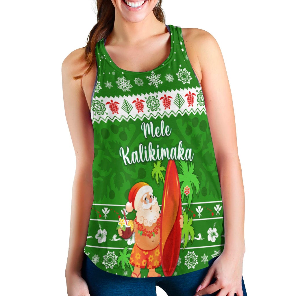 Hawaii Christmas Women Racerback Tank Santa Claus Surfing Simple Style - Green LT8 - Wonder Print Shop
